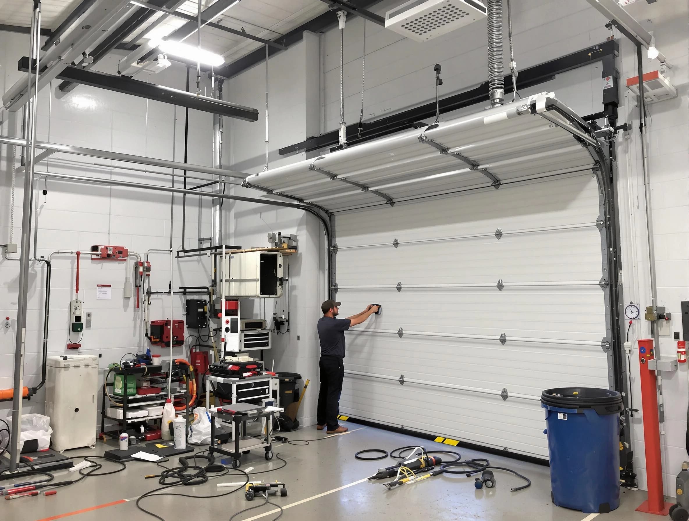 Ramapo Garage Door Repair certified technician performing commercial door repair at a Ramapo business facility