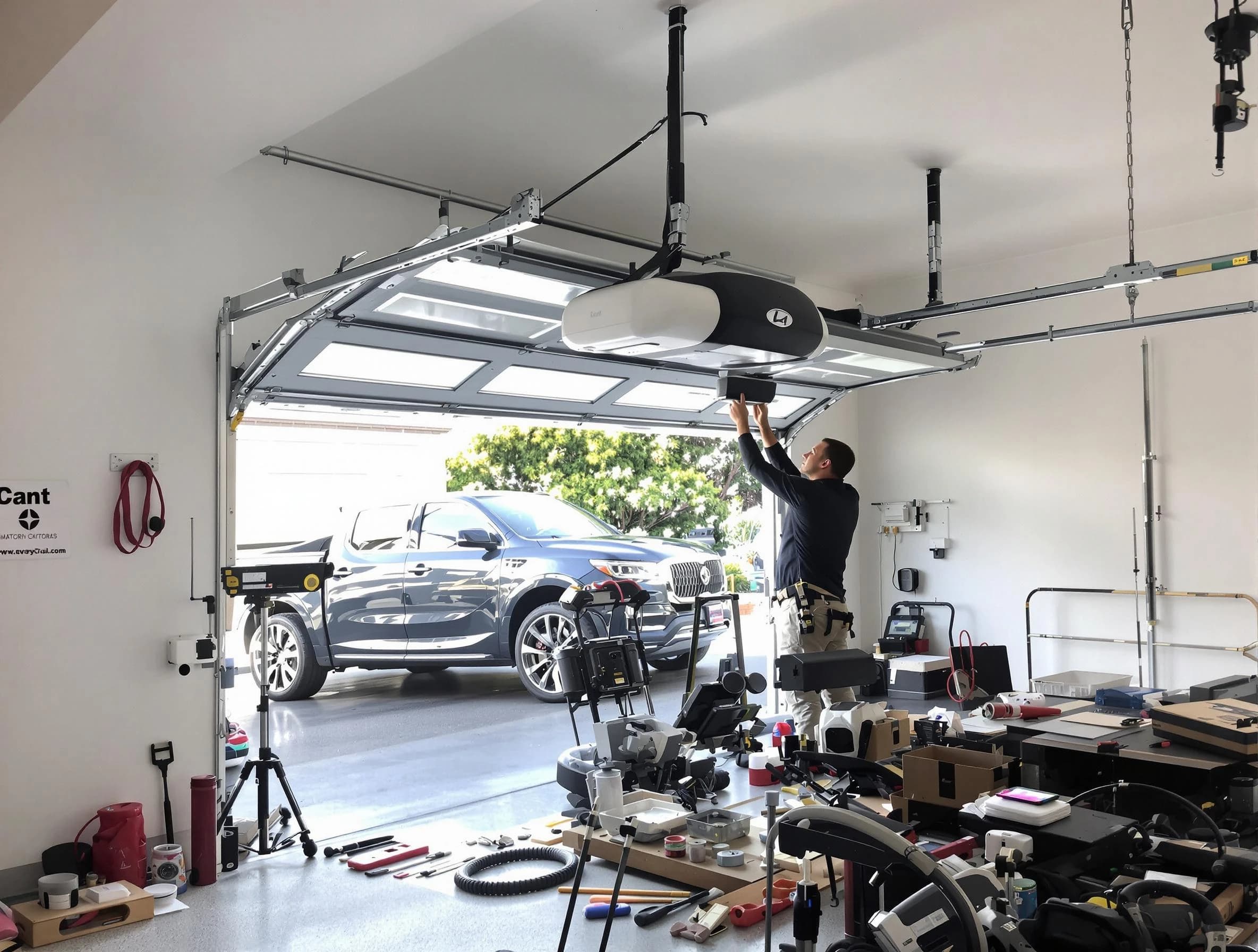 Ramapo Garage Door Repair specialist installing smart garage door opener system in Ramapo home