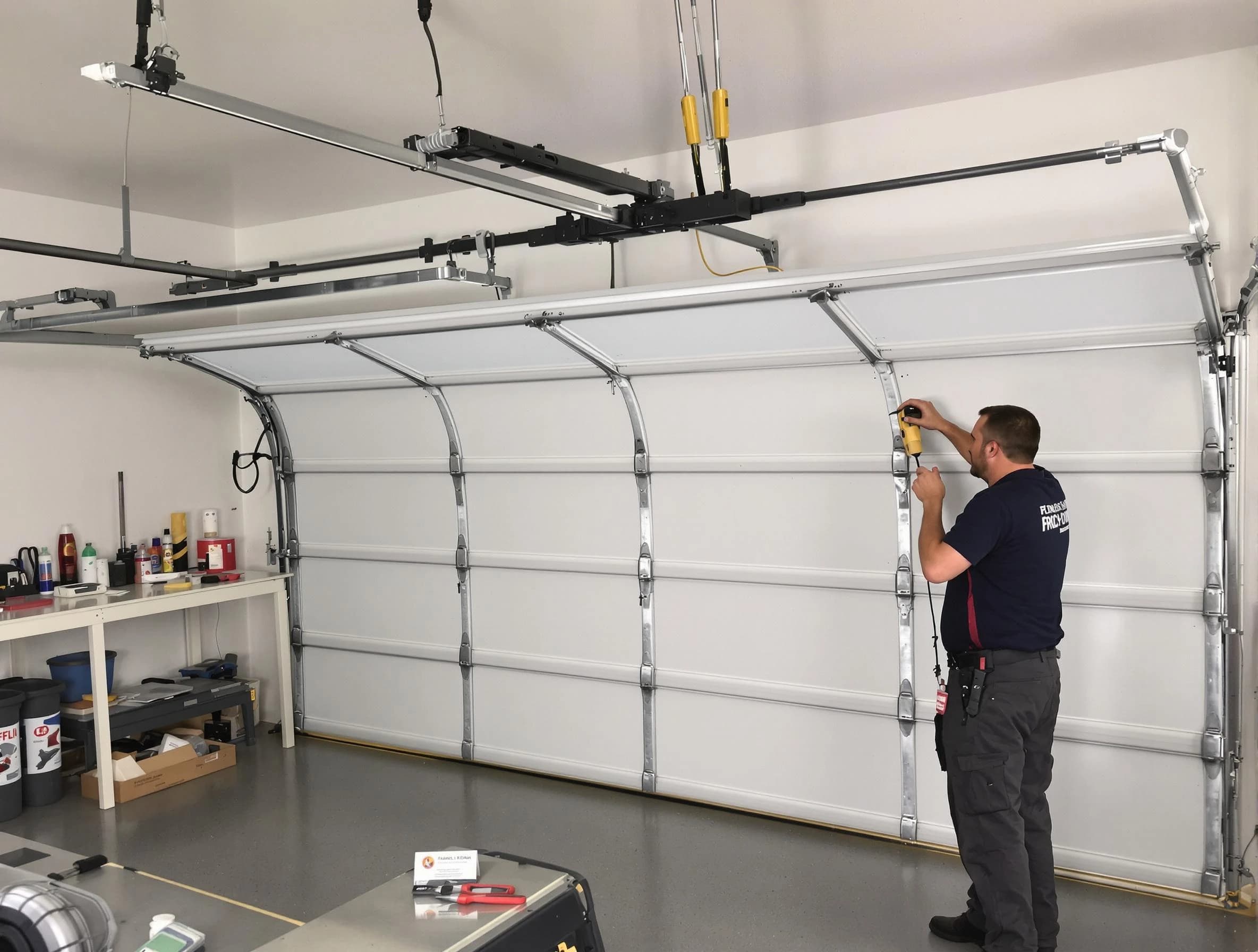 Ramapo Garage Door Repair certified technician performing overhead door system repair in Ramapo