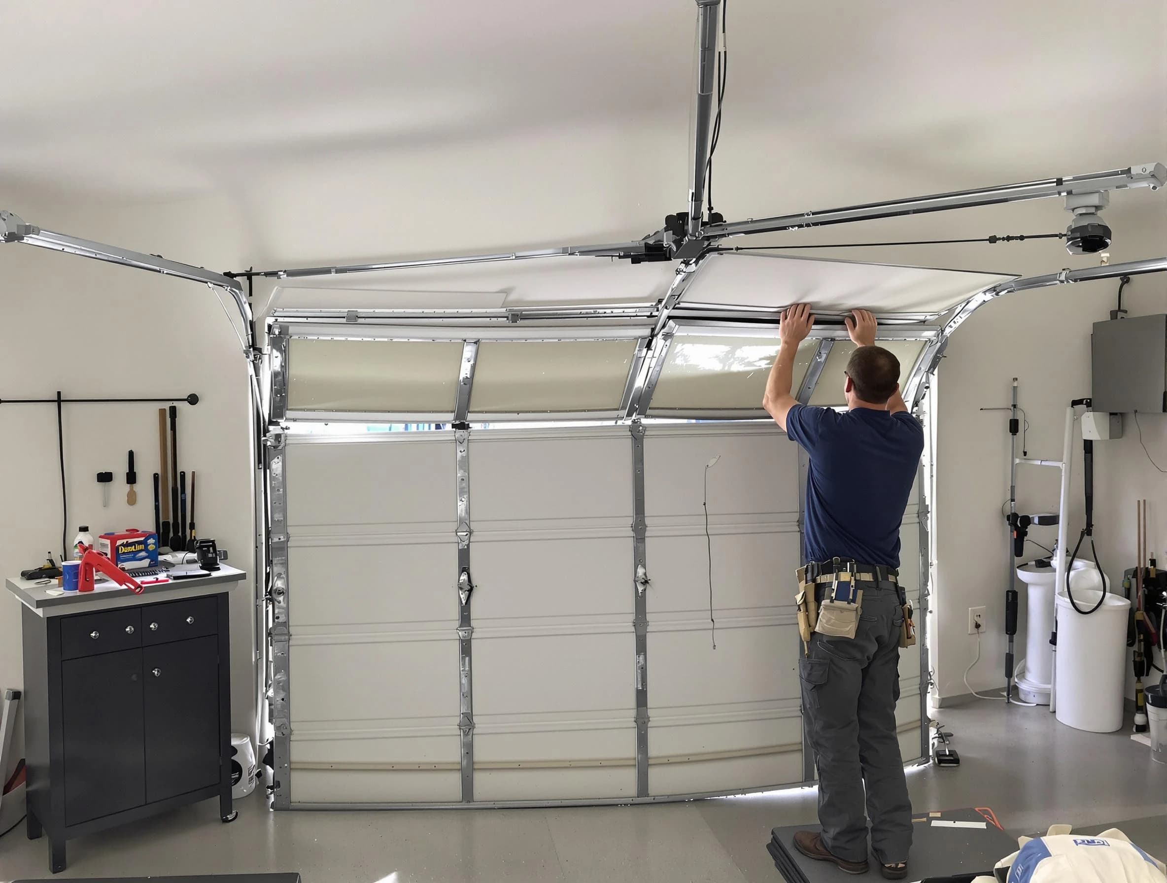 Ramapo Garage Door Repair specialist performing precise section replacement on Ramapo garage door