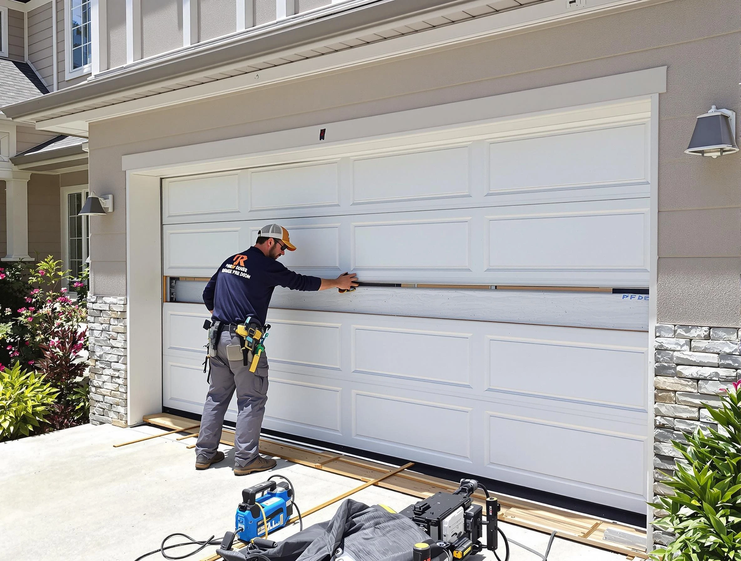 Ramapo Garage Door Repair team performing complete garage door replacement at Ramapo residence