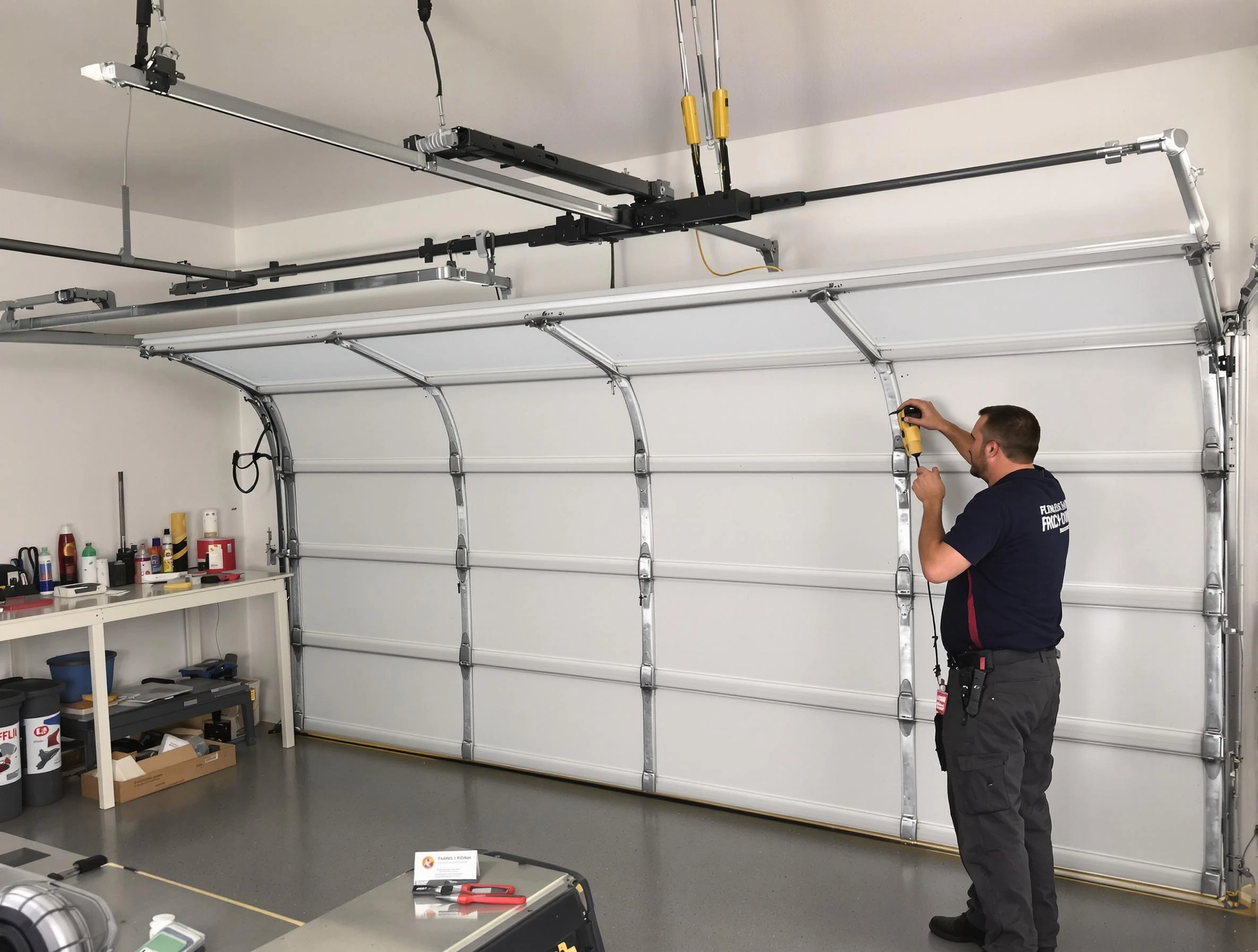 Ramapo Garage Door Repair certified technician performing overhead door system repair in Ramapo