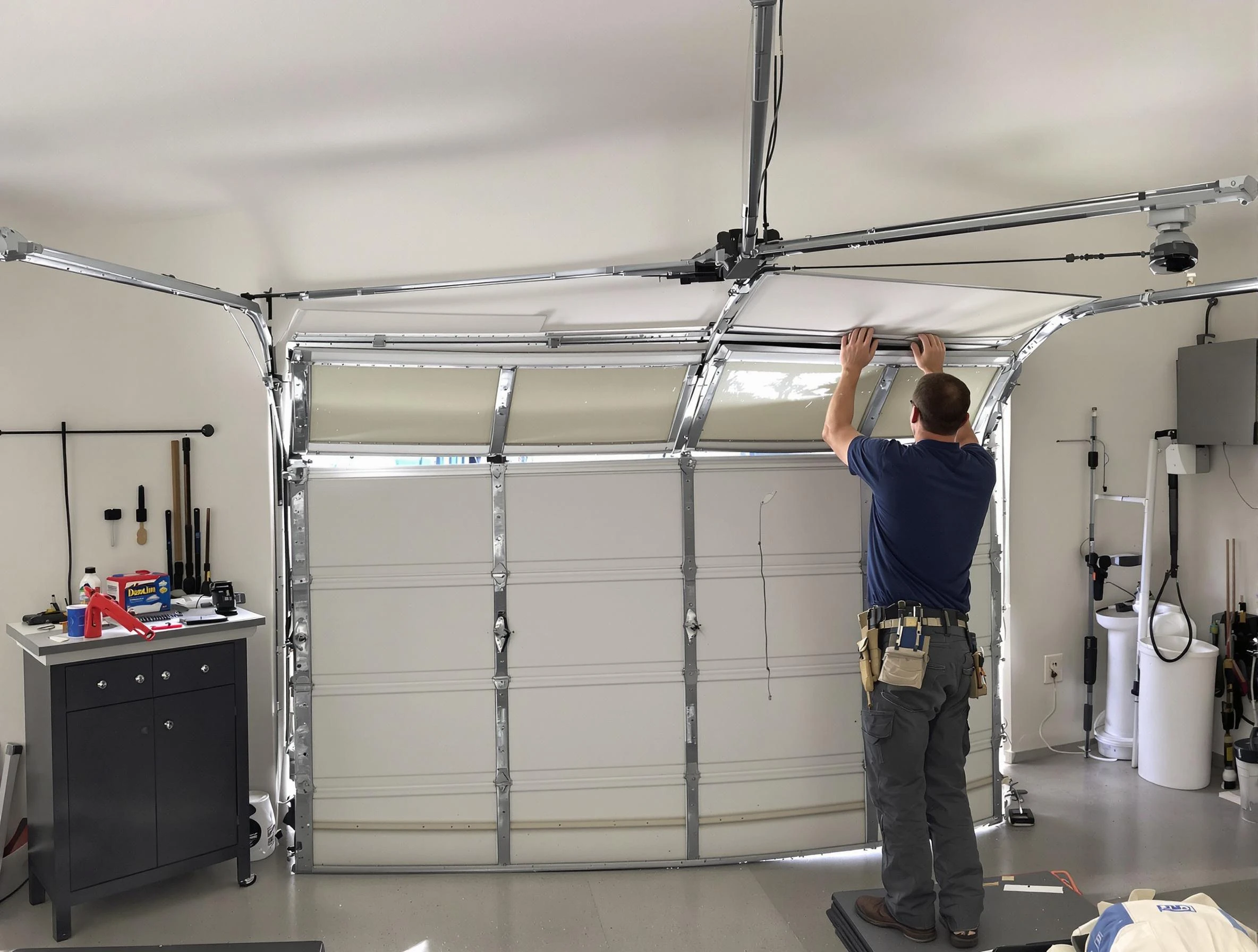 Ramapo Garage Door Repair specialist performing precise section replacement on Ramapo garage door